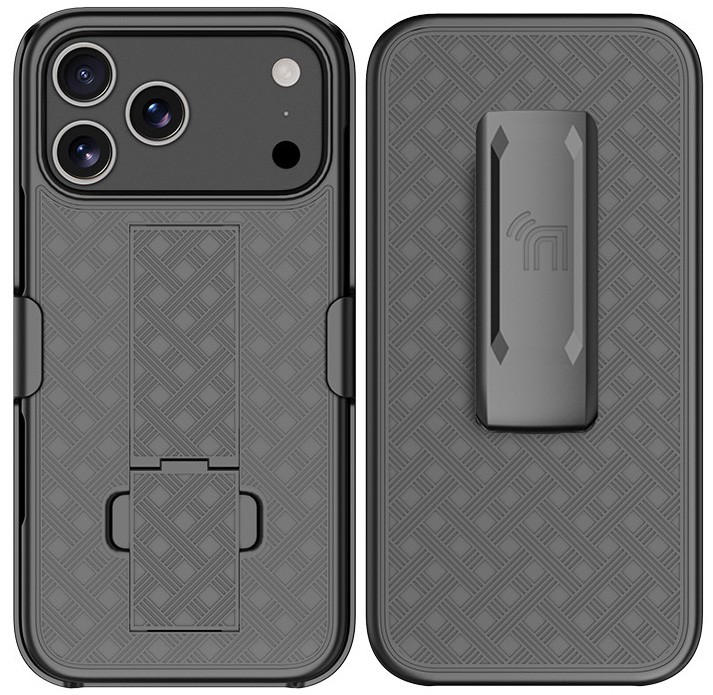 Slim Hard Case Stand and Belt Clip Holster Combo for iPhone 17 Pro Max - Black gallery