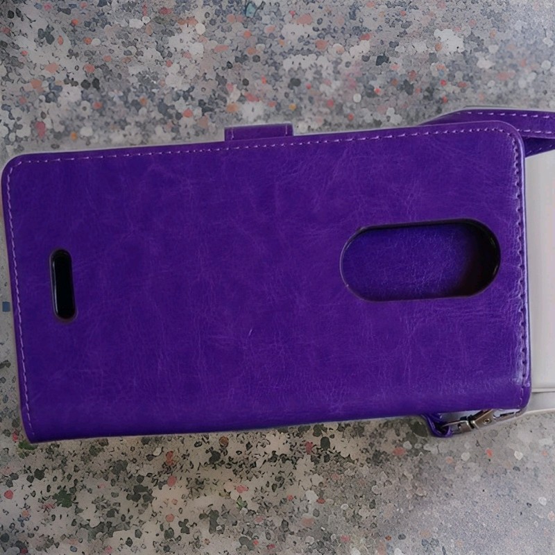 Purple Synthetic Leather Wallet Case with Card Slots and Strap Plain Design gallery