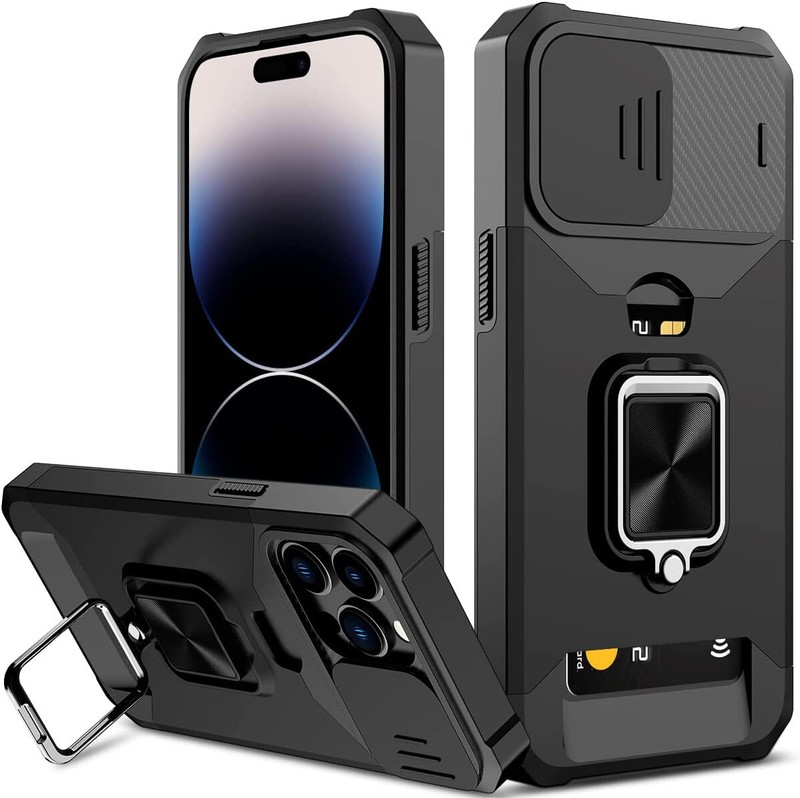 360° Rotatable Magnetic Ring for iPhone 14 Pro Case with Kick-Stand Camera Cover