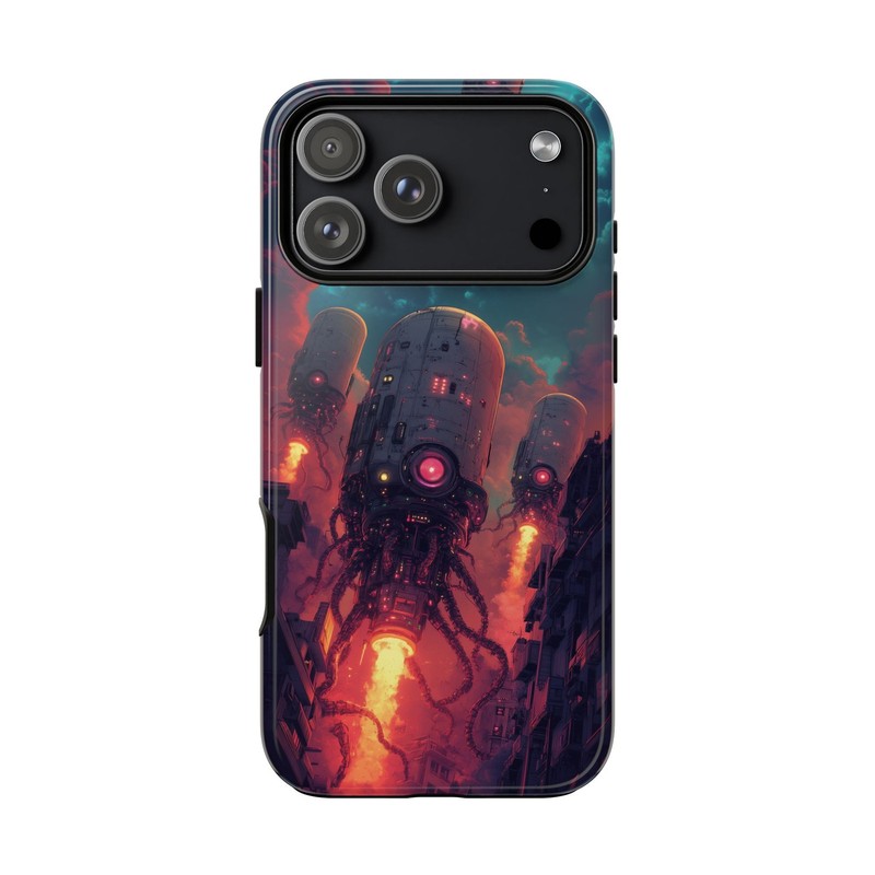 For iPhone/Galaxy/Pixel | Rugged Case | Robot Invasion 1980s Cyberpunk