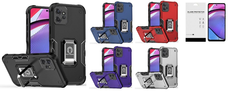 For Motorola Moto G POWER 5G 2023 XT2311DL Ring Stand Case Cover +Tempered Glass