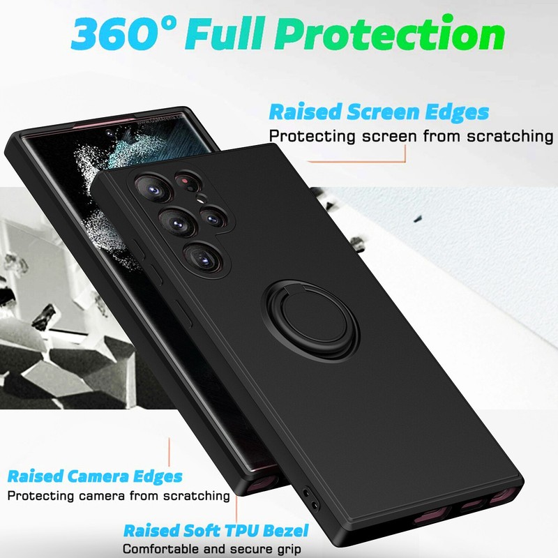 For Samsung Galaxy S24 Ultra S23 S22 S21 S20 Slim Silicone Case with Ring Holder gallery