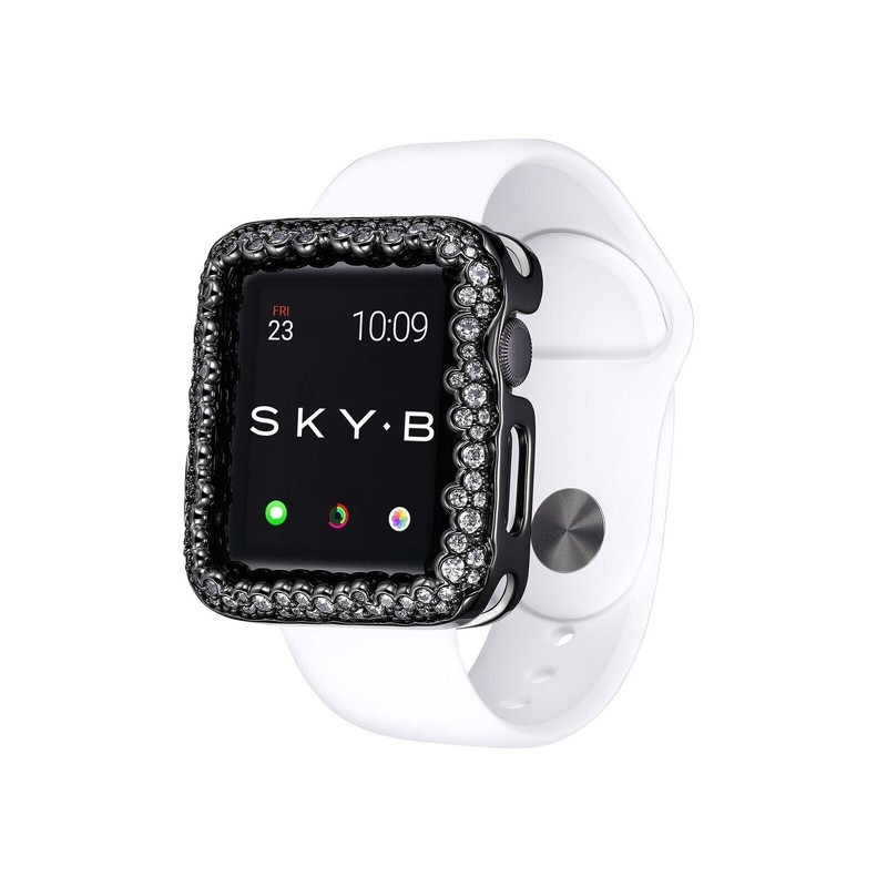 NEW SkyB Champagne Bubbles Apple Watch Case Gunmetal w CZ SERIES 1, 2, 3 38MM
