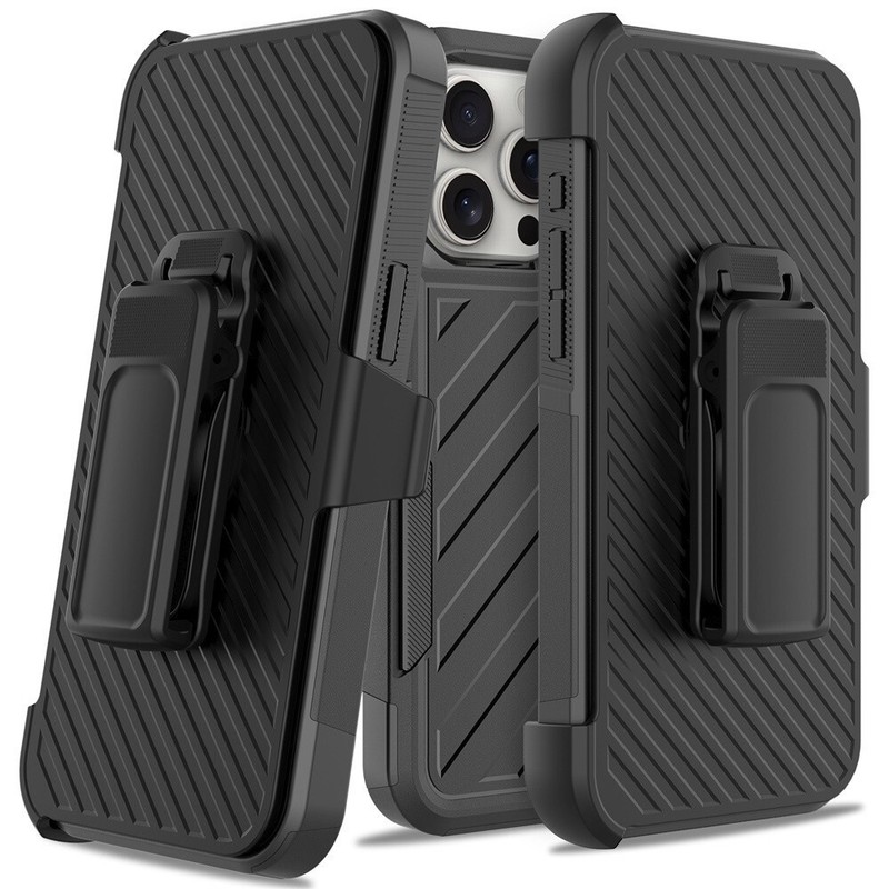 For iPhone 16 Pro Max Plus Phone Noble Hybrid Armor Case w/Belt Clip Holster