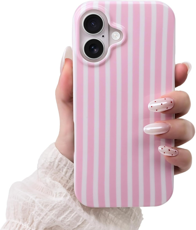 Compatible with Iphone 16 Case,Cute Aesthetic Striped Pattern Cover for Women Gi