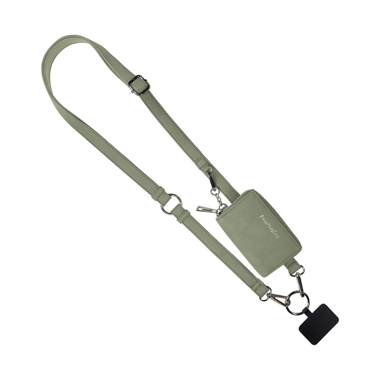 SAVE THE GIRLS BRUSHED VEGAN LEATHER SAGE GREEN w/POUCH CLIP GO CELL PHONE STRAP