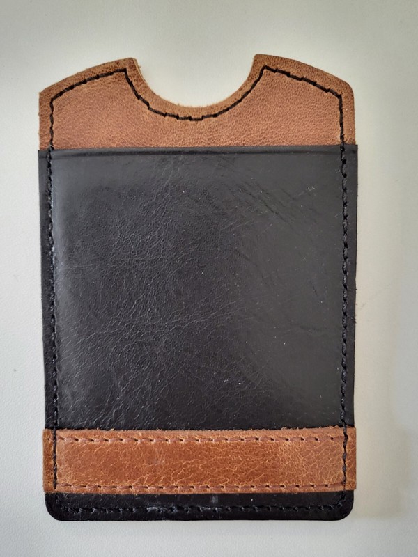 Genuine Leather Cell Phone Credit Card Holder Wallet 3M Adhesive Black & Tan