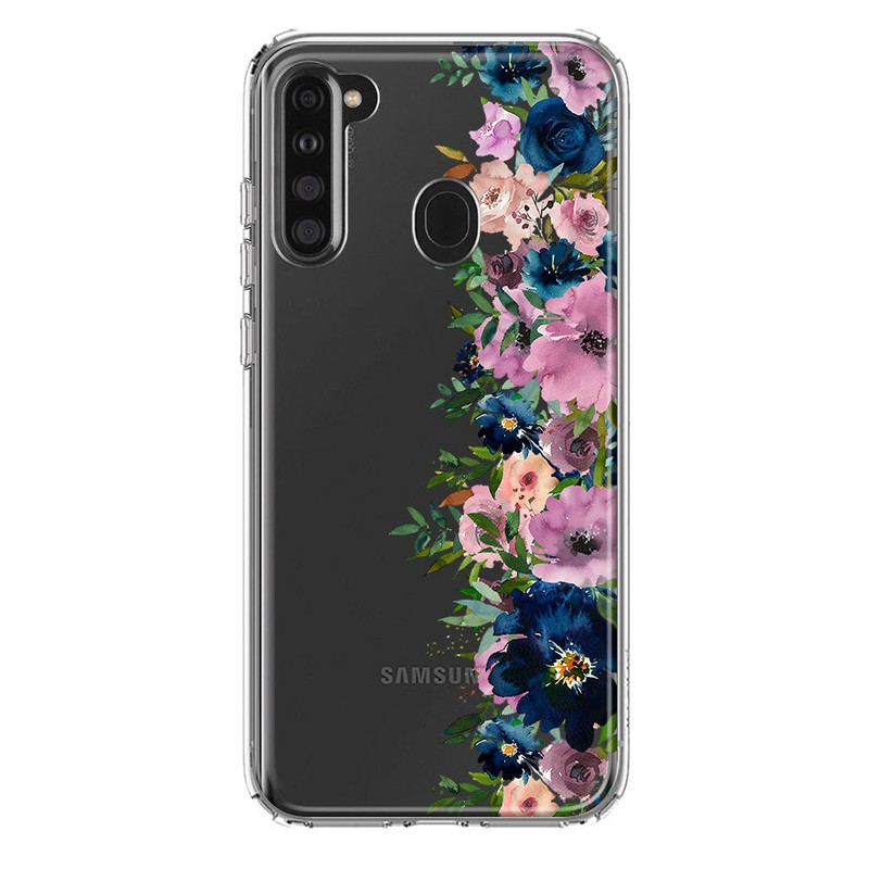 For Samsung Galaxy A21 Shockproof Case Blue Purple Summer Flowers