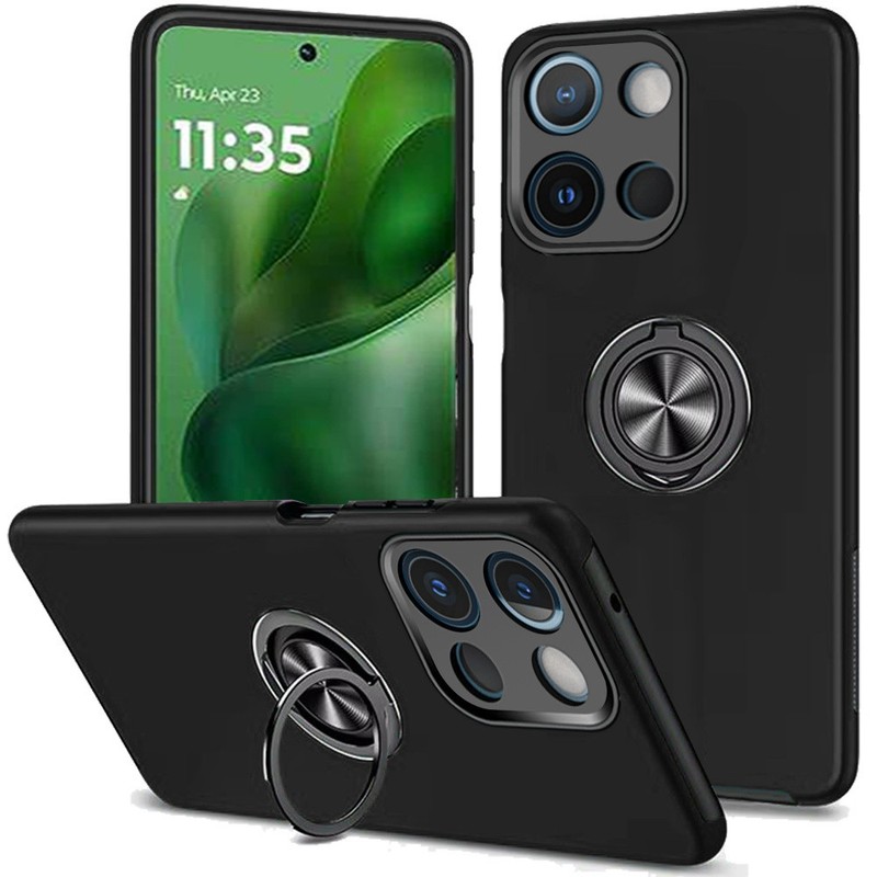 For Moto G Power 2025 Case Rubber Dual Layer w/ Magnetic Ring + Tempered Glass