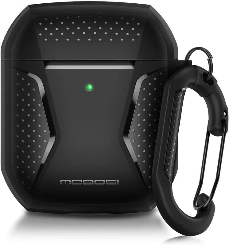 MOBOSI Airpods Case for AirPods 1 & 2 Full-Body Rugged with Key Chain Black