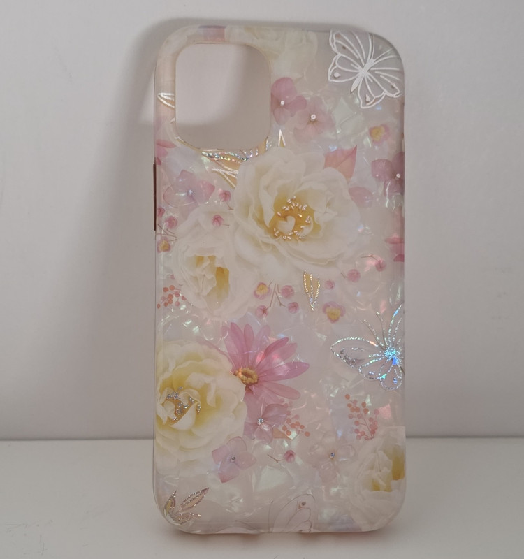 Pink/White Floral Butterfly Flowers Pattern Glossy Back Case Cover