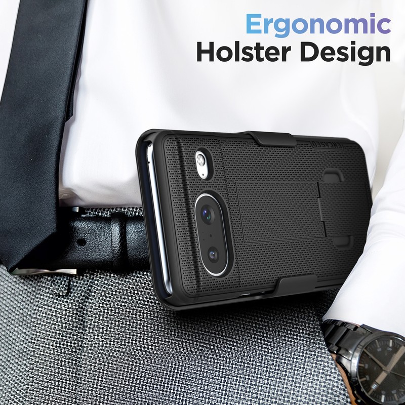 Google Pixel 8 Belt Case with Holster Clip and Phone Kickstand - Black gallery