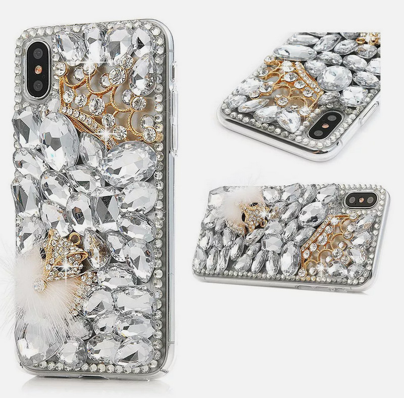 Cute Women/Girl Bling Diamond Rhinestone Silicone Hard Back Phone Case Wristlet gallery