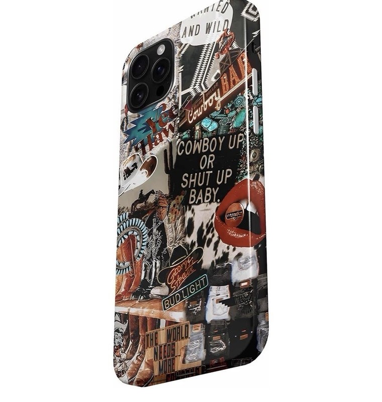 Glossy Cartoon Cowboy Western Hard Case for iPhone 13 Lightweight Plastic
