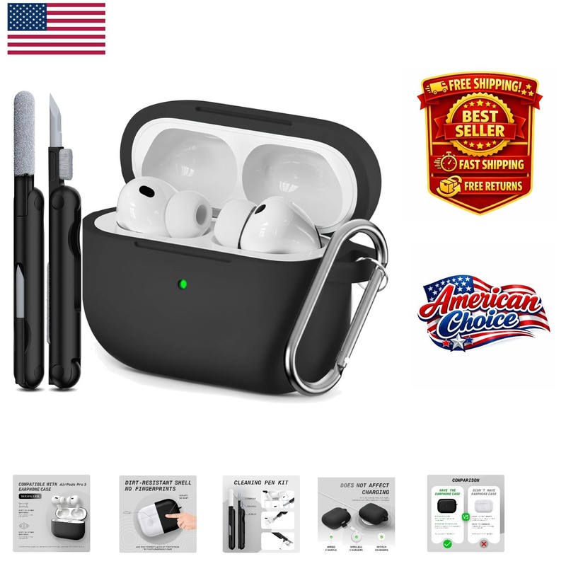 AirPods Pro 3rd Gen Protective Case with Convenient Keychain & Dust Cleaning Pen