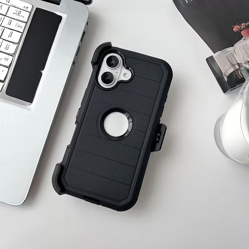 Rugged Defender Phone Case Holster Clip for Apple iPhone 15 16 17 Pro Max Air