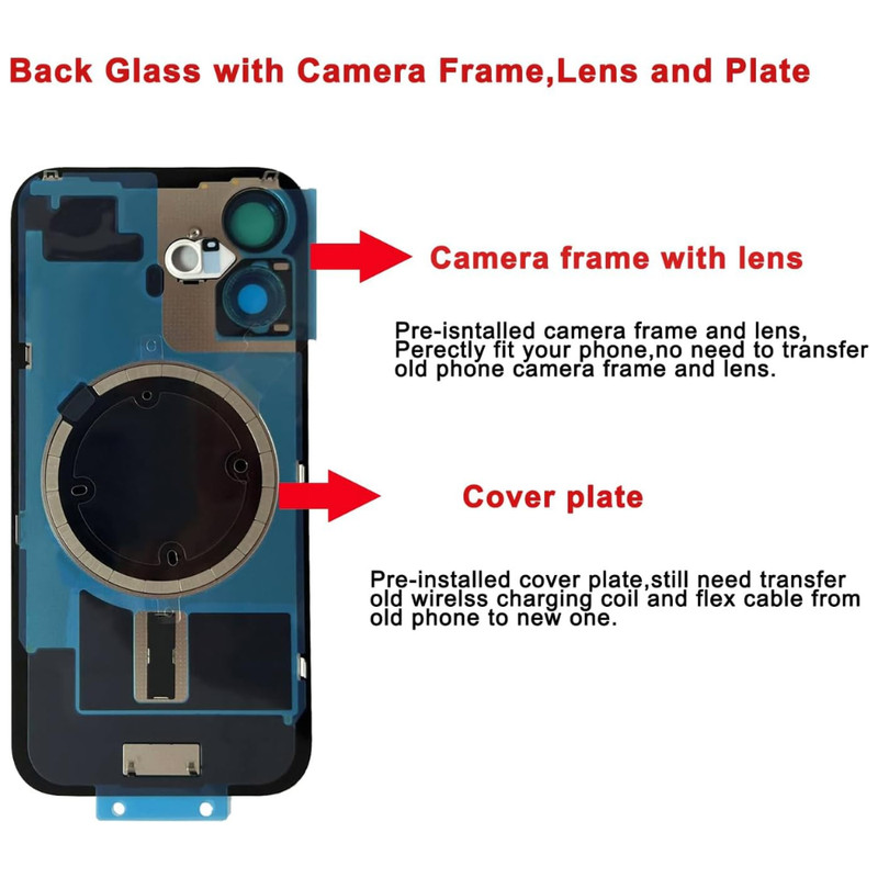 For iPhone 14 15 16 17 Back Glass Replacement Big Hole Rear Cover Metal logo Lot gallery