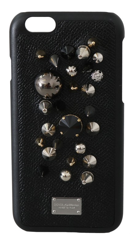 DOLCE & GABBANA Phone Case Cover Black Leather Silver Spike Studs iPhone 6 $500