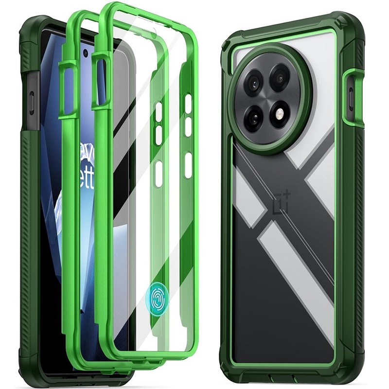 For OnePlus 13R 5G Case Built-in Screen Full Body Shockproof Clear Cover Green