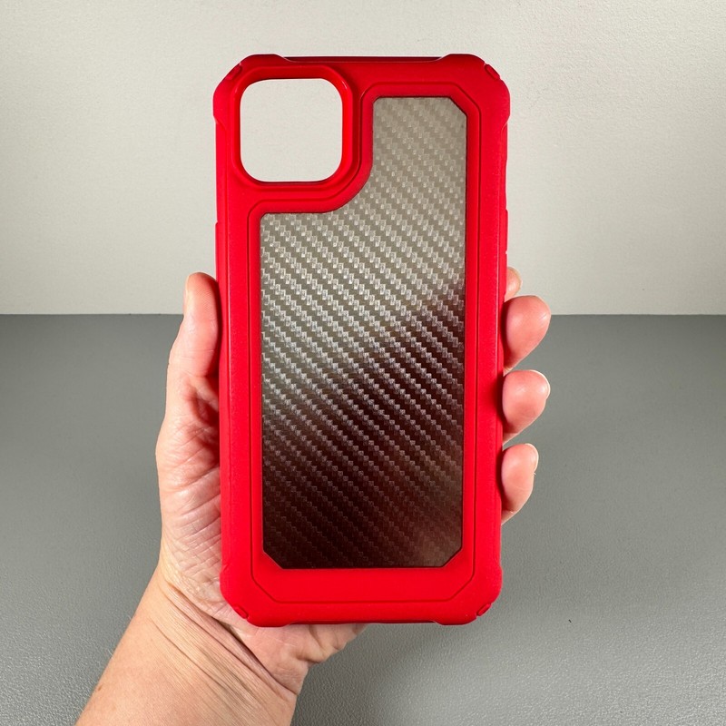 iPhone 15 PLUS Case: Carbon Fiber w/Red Frame | Bumper Corners | NEW. Open Box gallery