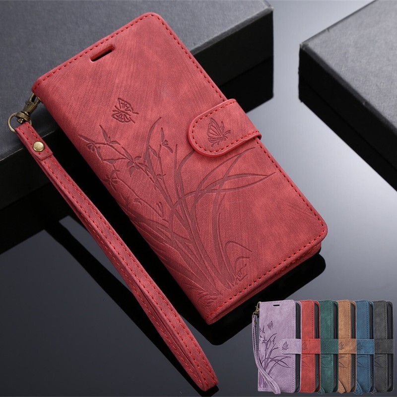 For Samsung A04E A05 A14 A54 A34 5G Embossed Flip Card Wallet Wrist Lanyard Case