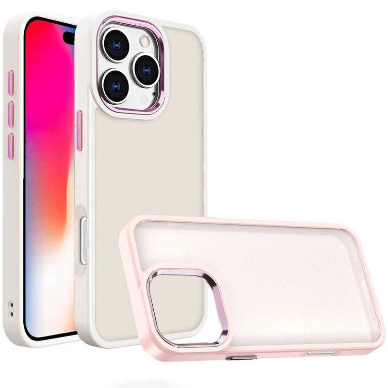 For iPhone 16 Pro 6.3in Case Soft Acrylic Hybrid Metal Buttons + Tempered Glass