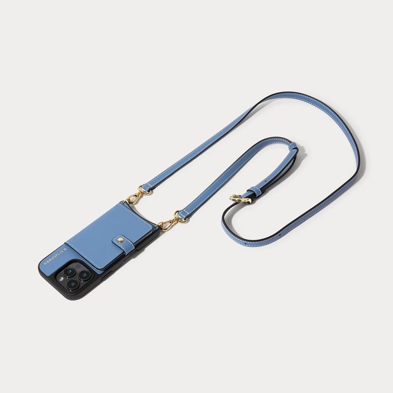 Bandoler iphone 16 ProMax crossbody -Expanded Pouch Set in Dusty Blue/gold NWOB
