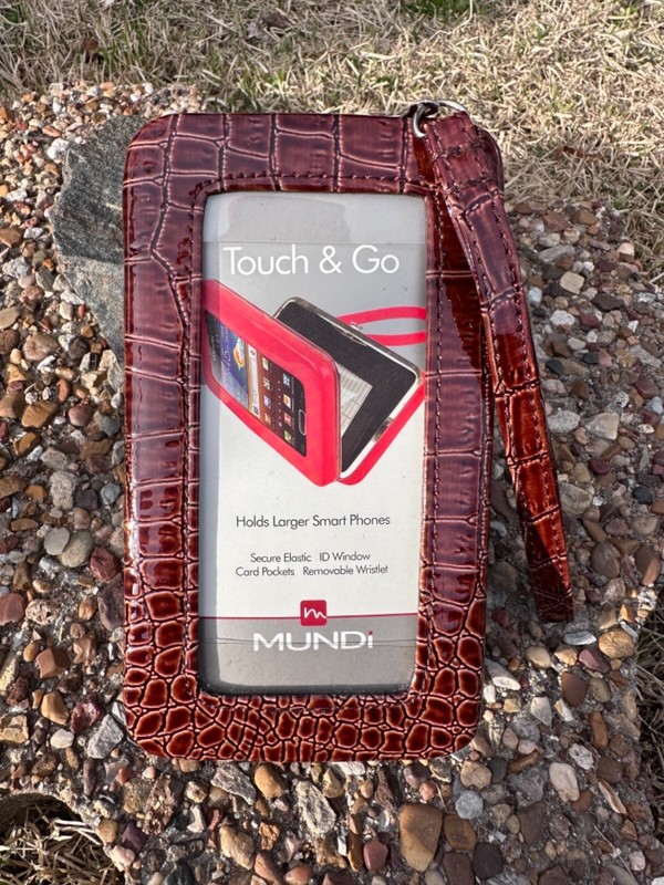 NEW MUNDI Cell Smart Phone Hard Clutch Case Wallet Vegan Reptile Snap Wristlet