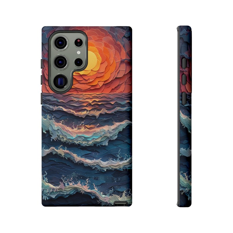 Sunset Ocean Pastel Paper Waves Phone Case for iPhone, Samsung Galaxy, Pixel