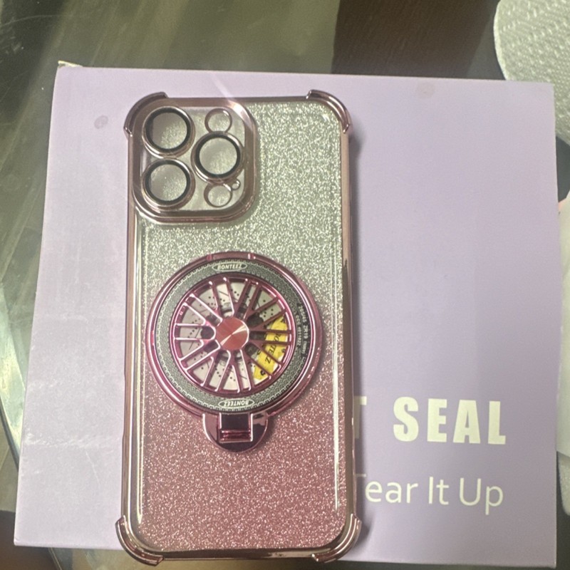 Pink Silver Glitter Polycarbonate Hard Back Case Kickstand for iPhone 16 pro max