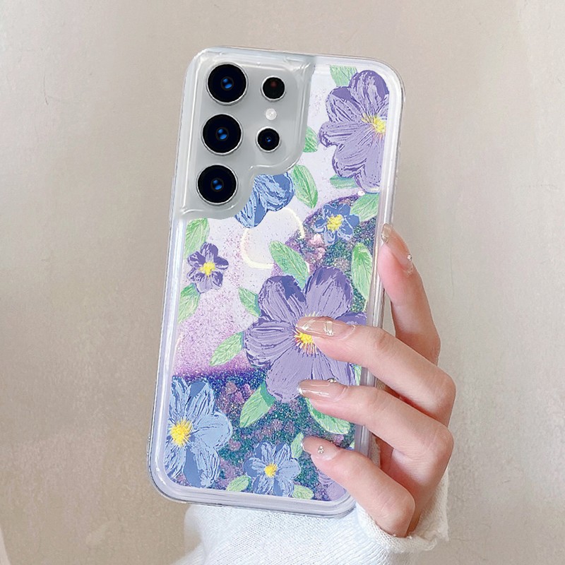 Cute Oil Painting Floral Glitter Quicksand Case for Samsung S26 S25 S24 Ultra gallery