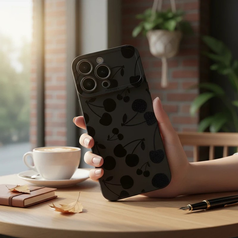 iPhone 17 Pro Max Black Cherry Case Matte Shockproof Cute Fruit Cover gallery