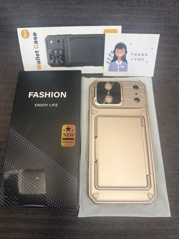 BXYJY for iPhone 17 Pro Max Case Wallet Rose Gold Pink Sliding Camera Cover NEW