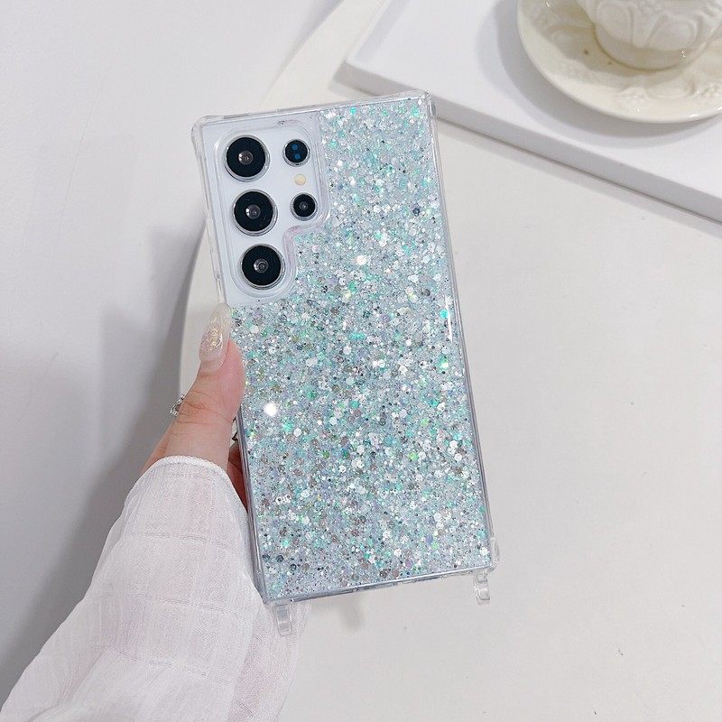 New Fashion Glitter Phone Case With Chain For iPhone 15 Pro Max 14 Plus 13 12 11