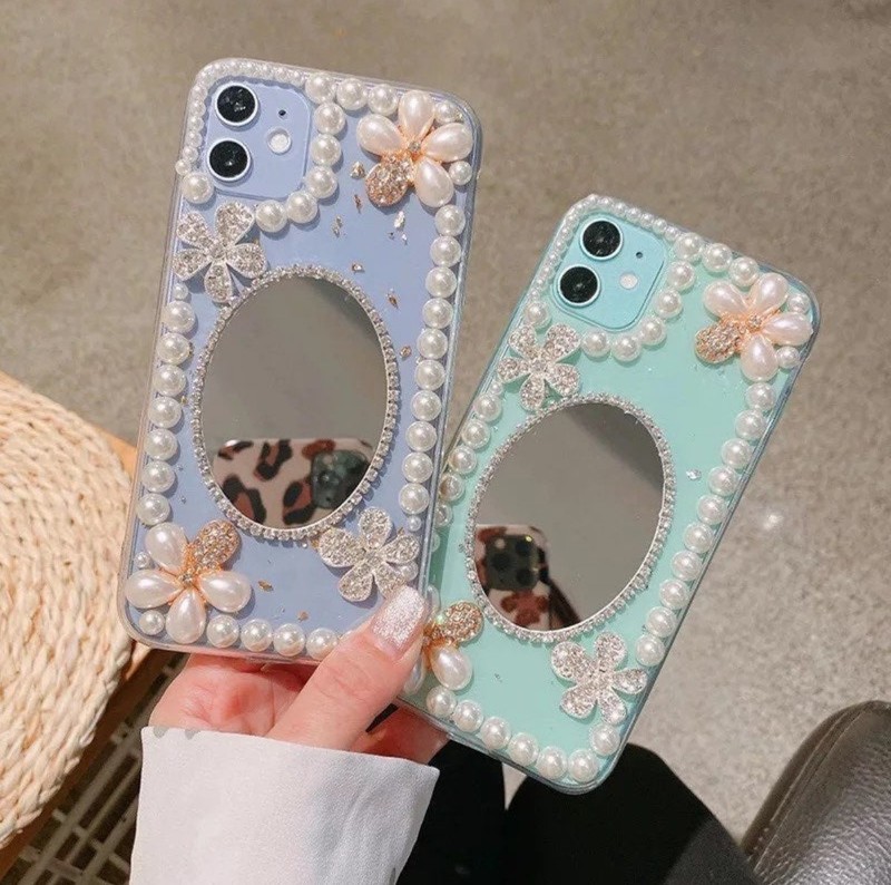 Transparent Luxury Pearl Mirror Flower Iphone Case 7 8 SE 2020 X XR XS 11 12 Pro