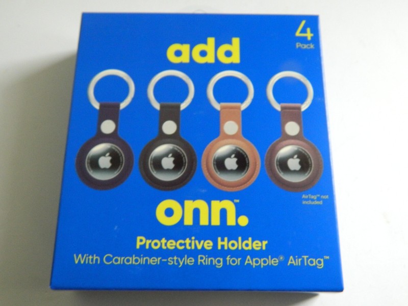 NEW Onn. Holder w/Carabiner-Style Ring for Apple AirTag, Vegan Leather, 4 Count