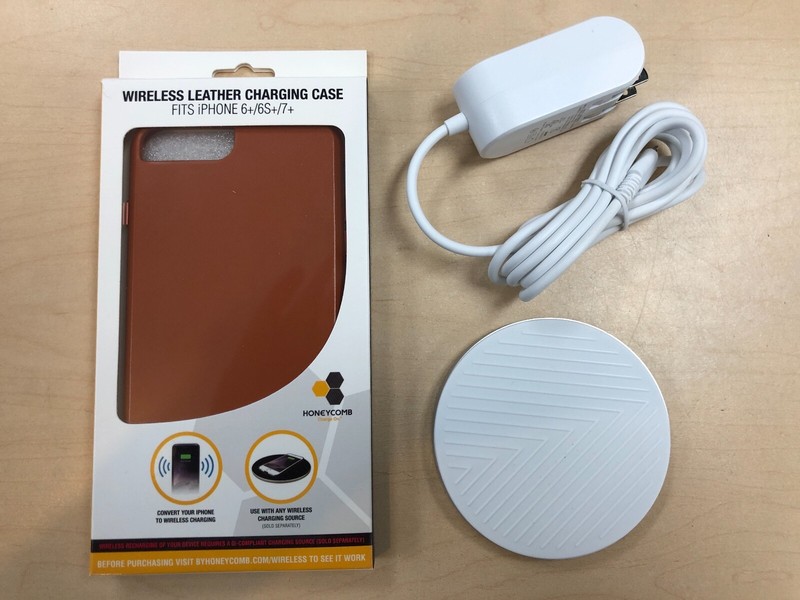 QI Wireless Leather Charging Case + Verizon Qi Charger for iPhone 6+ / 6S+ / 7+