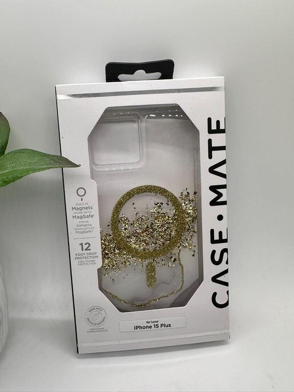 Case-Mate Apple iPhone 15 Plus Case – White/Gold Karat Marble