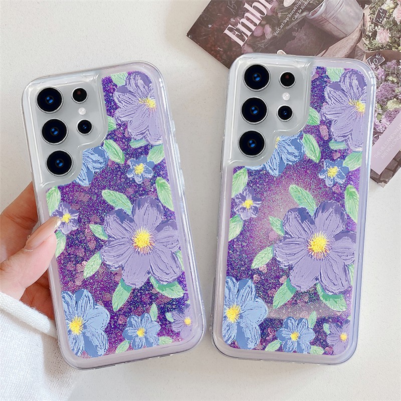 Cute Oil Painting Floral Glitter Quicksand Case for Samsung S26 S25 S24 Ultra