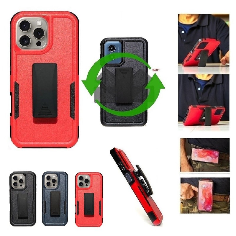 For iPhone 16 Pro, Shockproof 360- Degree Rotating Belt Clip Case Kickstand
