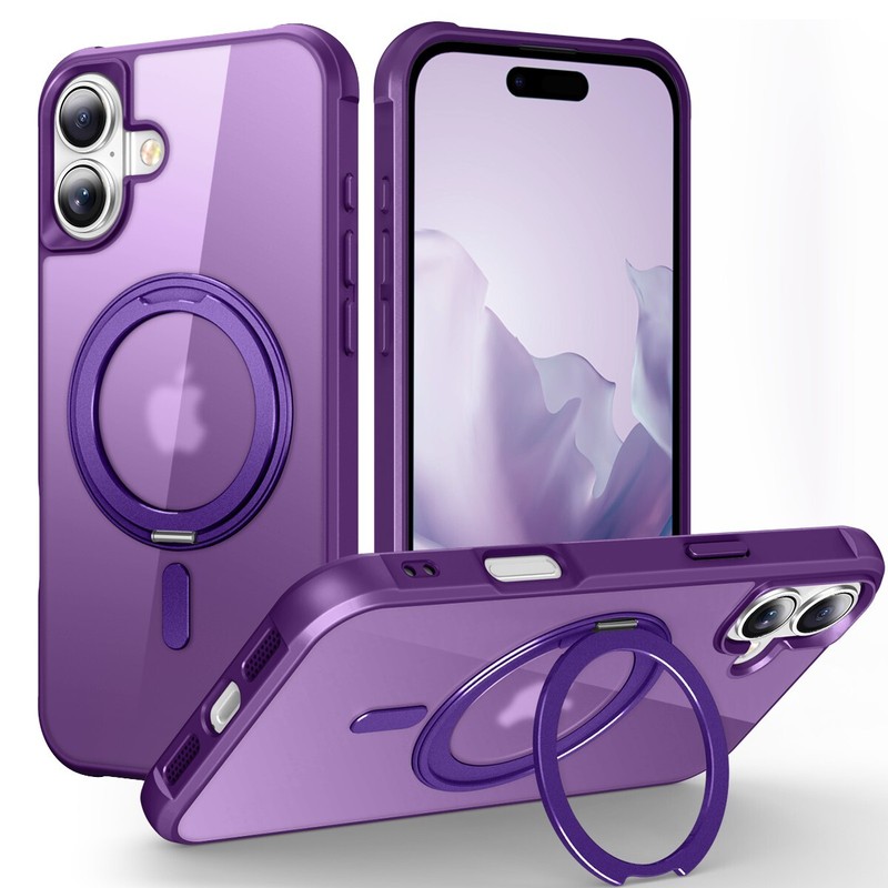 For iPhone 16 Pro Max 16 Plus Translucent Matte Case with Magnetic Ring Stand