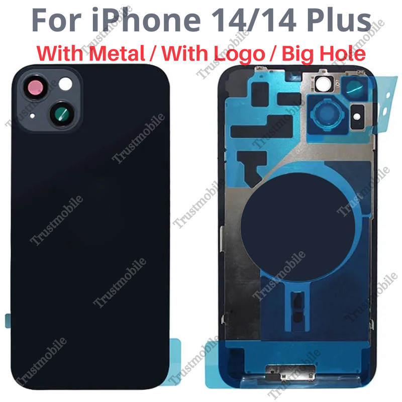 For iPhone 14 14 Plus Back Glass Replacement Big Hole Rear Cover With Metal Lot