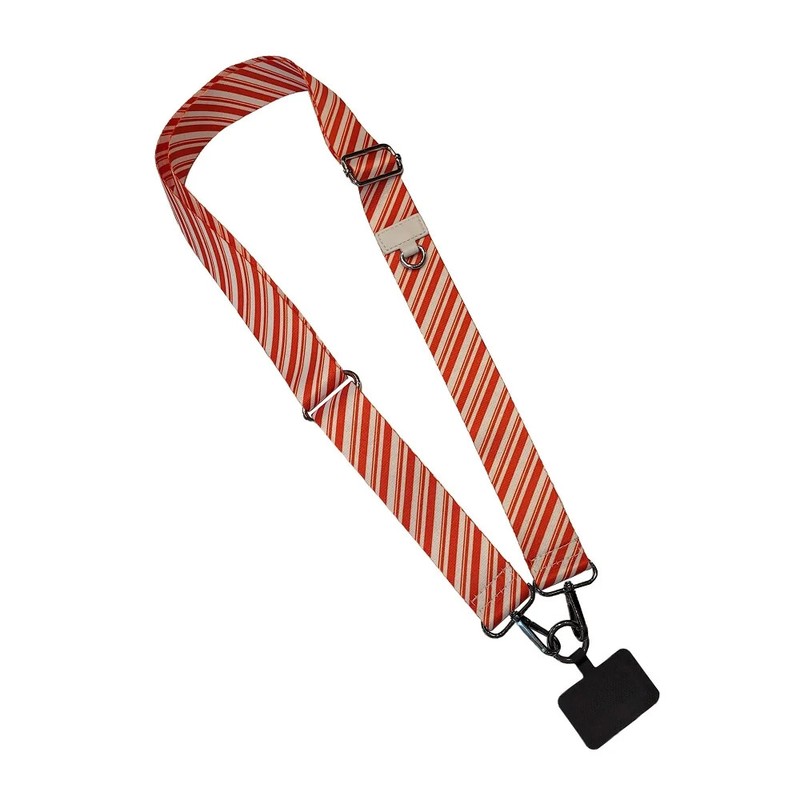 SAVE THE GIRLS CHRISTMAS COLLECTION RED WHITE STRIPE CLIP & GO CELL PHONE STRAP