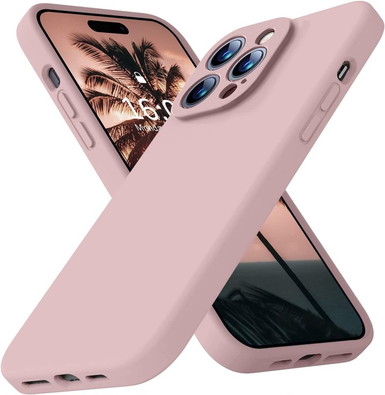 For iPhone 14 Pro Case Shockproof Liquid Silicone Microfiber Lining Pink Sand