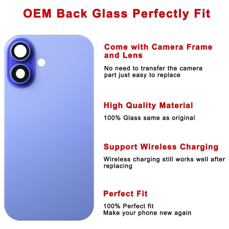 Back Glass replacement With Magnet Camera Len Lot for iPhone 16/Plus/16 Pro Max gallery