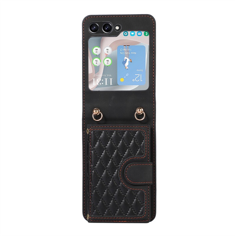 For Samsung Galaxy Z Flip 6 5 4 3 Magnetic Leather Card Wallet Case W/ Lanyard