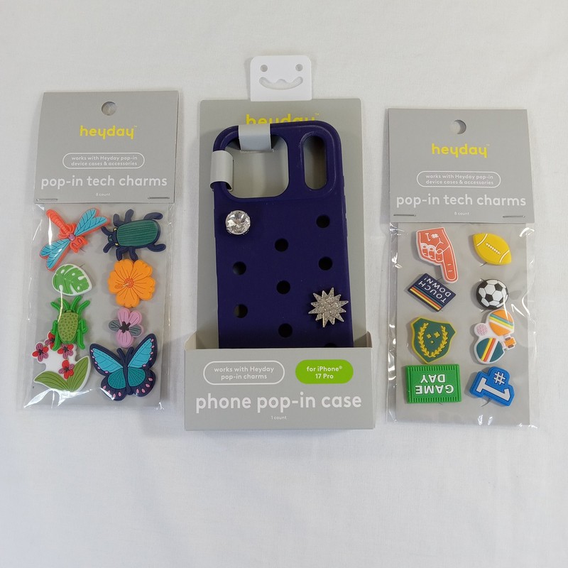 heyday iPhone 17 Pro Pop-In Case Navy Blue with 18 Tech Charms Bundle Nature
