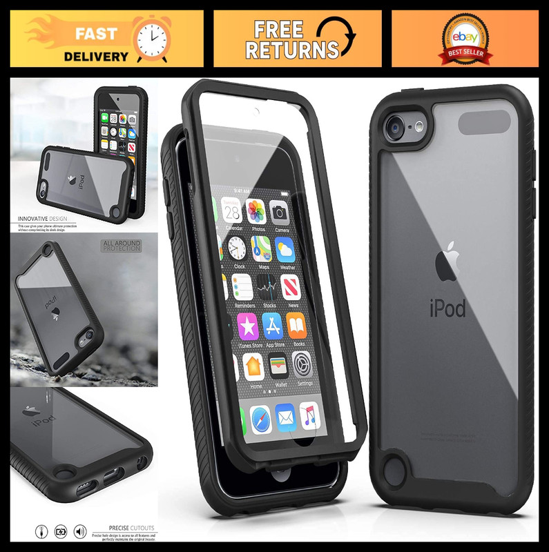 Shockproof Case & Screen Protector for iPod Touch 5/6/7 – Durable Black Cover