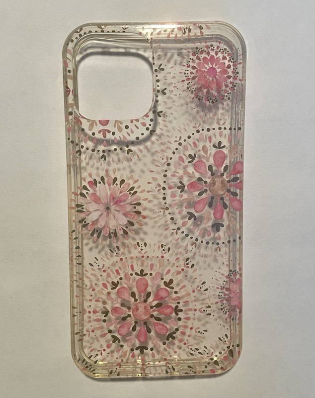 iPhone 12 Pro Case Clear With Pink And Gold Flowers