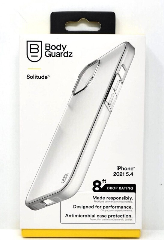 BodyGuardz – Solitude Case for Apple iPhone 13 mini with Pureguard – Clear-Black